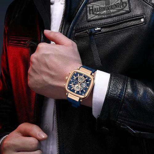 REWARD Silicone Square Dial Men Quartz Watch Square Dial Automatic Date