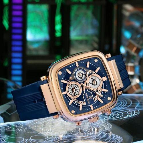 REWARD Silicone Square Dial Men Quartz Watch Square Dial Automatic Date