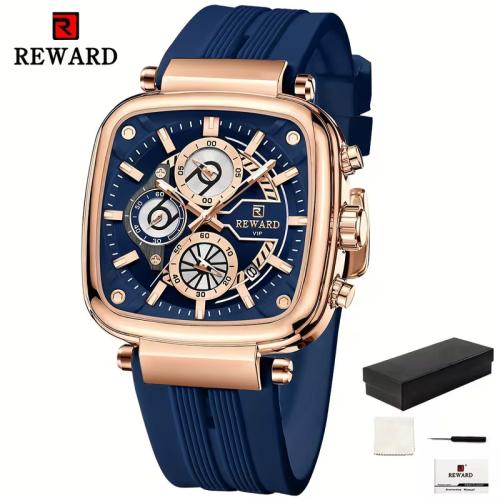 REWARD Silicone Square Dial Men Quartz Watch Square Dial Automatic Date